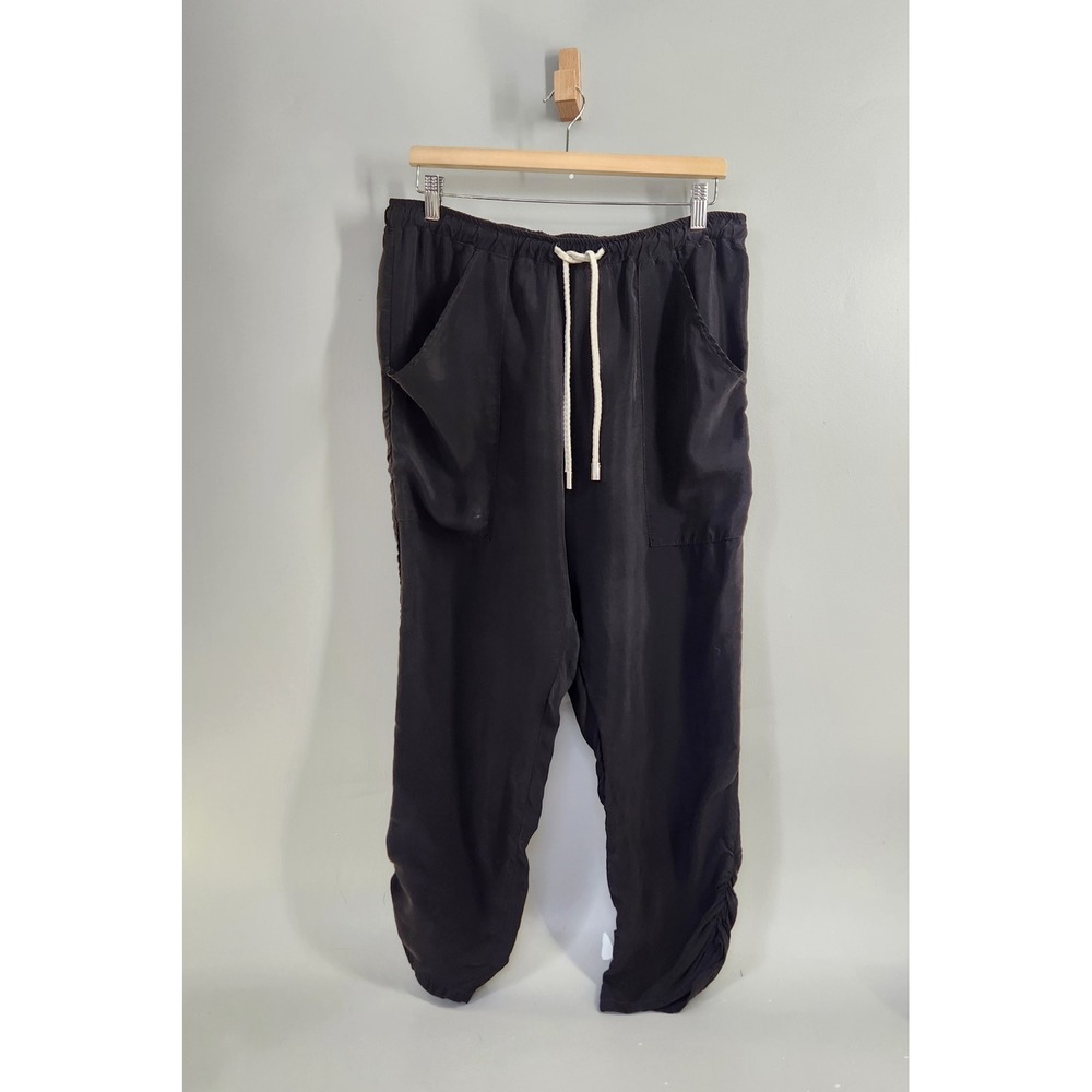 Natalie Busby Jogger Pants Womens XL Black Ruched Ankle Cupro Drawstring